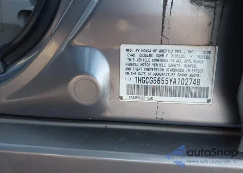 2000 Honda Accord 2.3 Ex z USA, uszkodzony, nr VIN 1HGCG5655YA102748